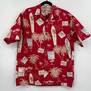 Hilo Haiti Red The Hawaiian Original Short Sleeve Button-Up Shirt Size Medium